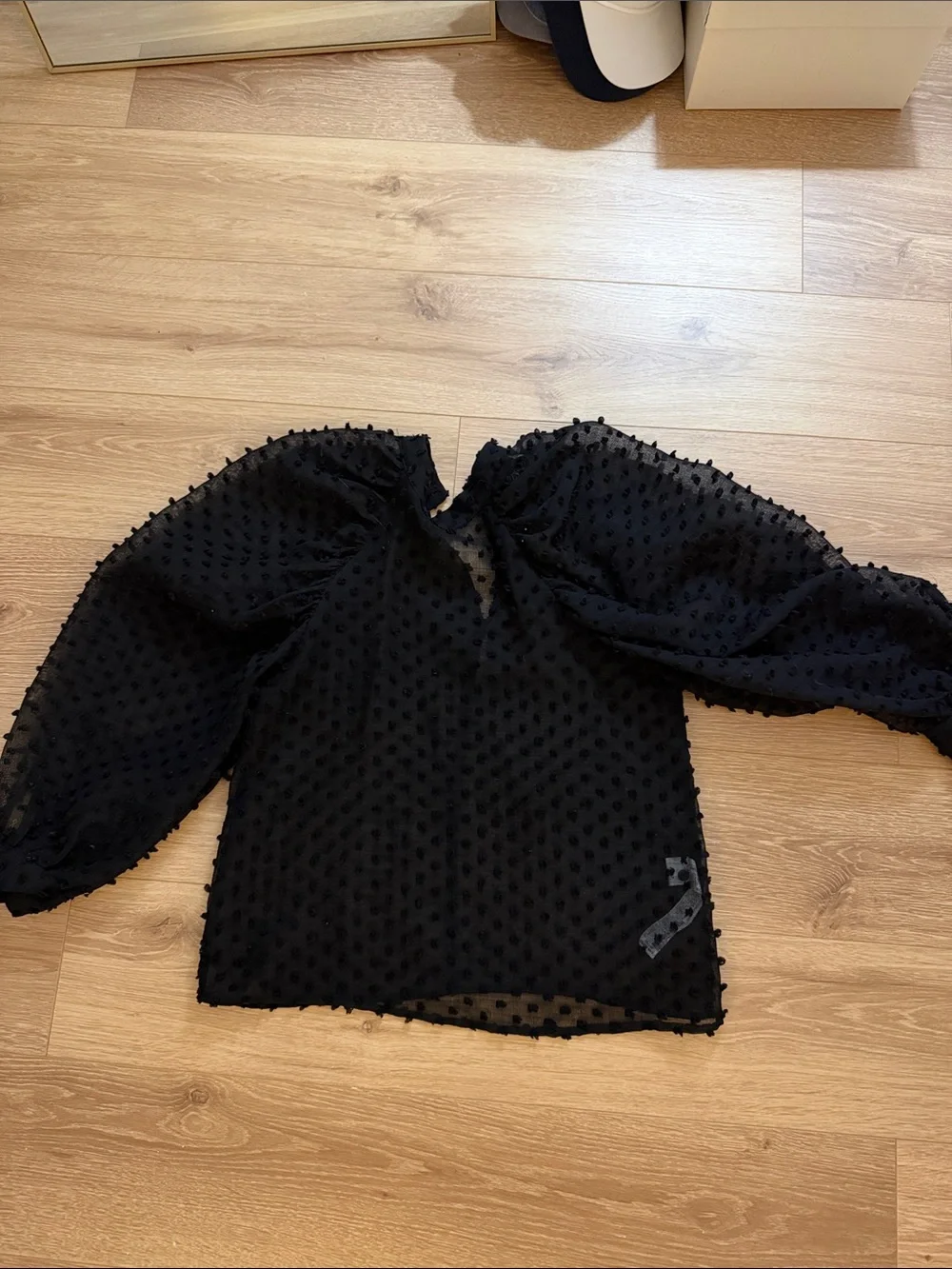 Zara Black Swiss Dot Puff Sleeve Blouse - Picture 1 of 3